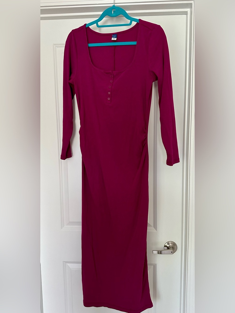 Old Navy Ribbed Henley Maternity Dress- Fuchsia